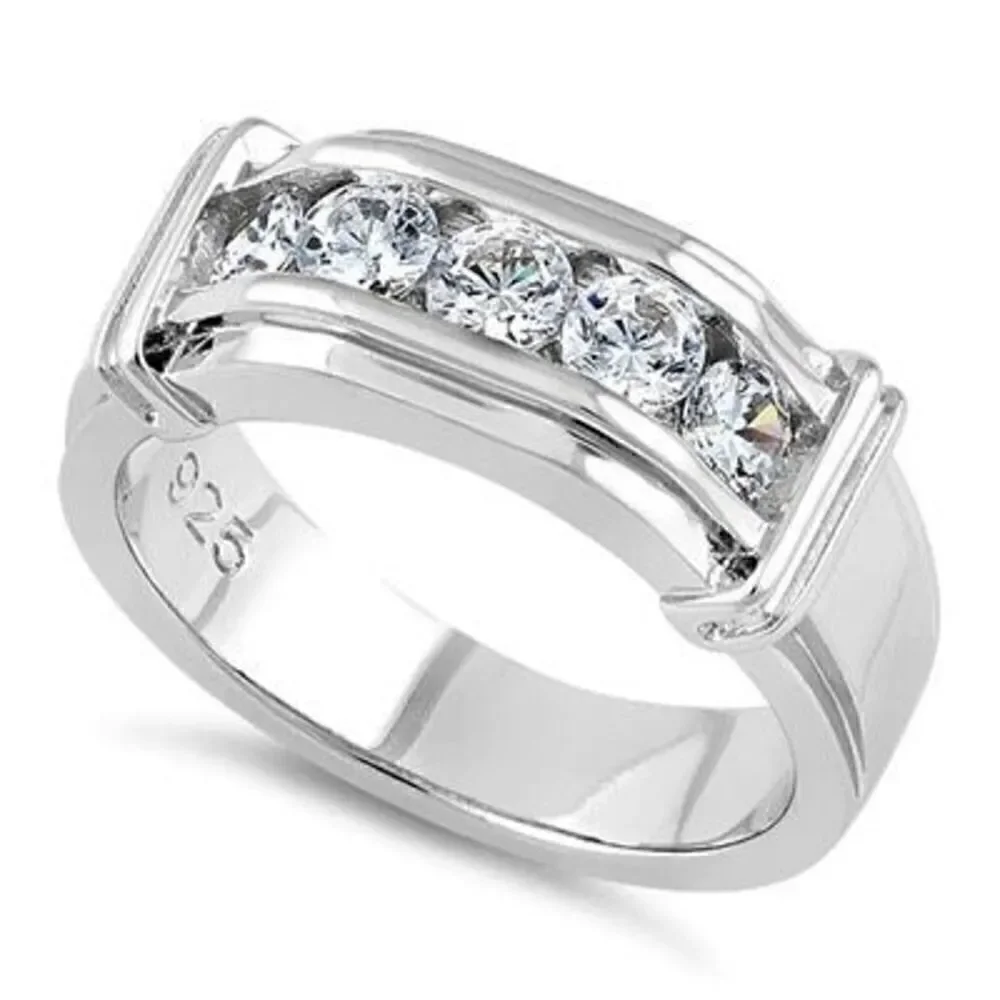 Sterling Silver Men's Wedding Band CZ Ring